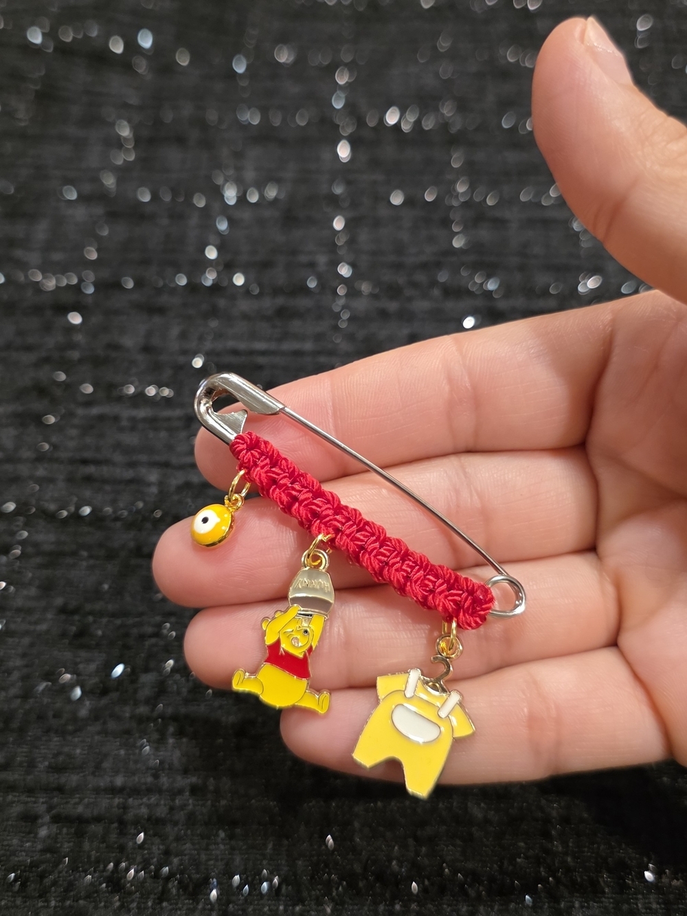 Handmade Pregnancy Safety Pin with Winnie the Pooh Charms – Maternity Gift